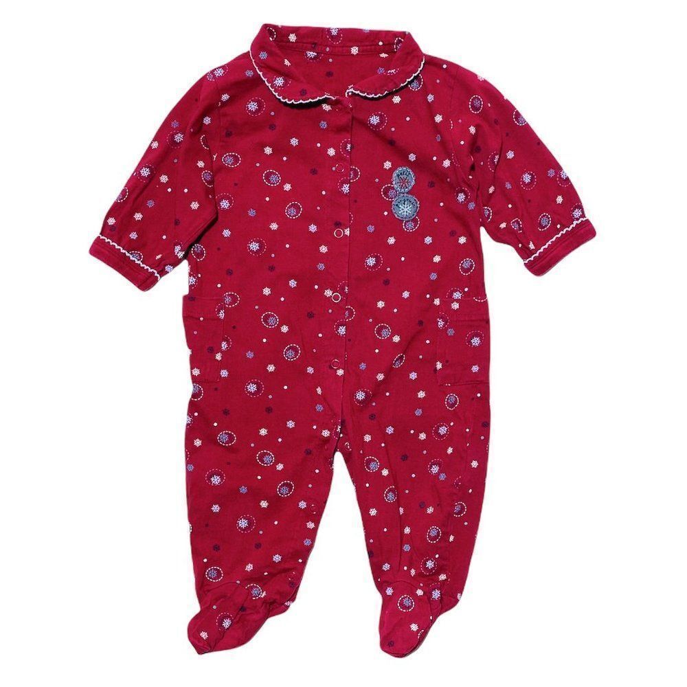 𝅺petit Pengouin Burgundy Collared Snow Flake Print PJ's